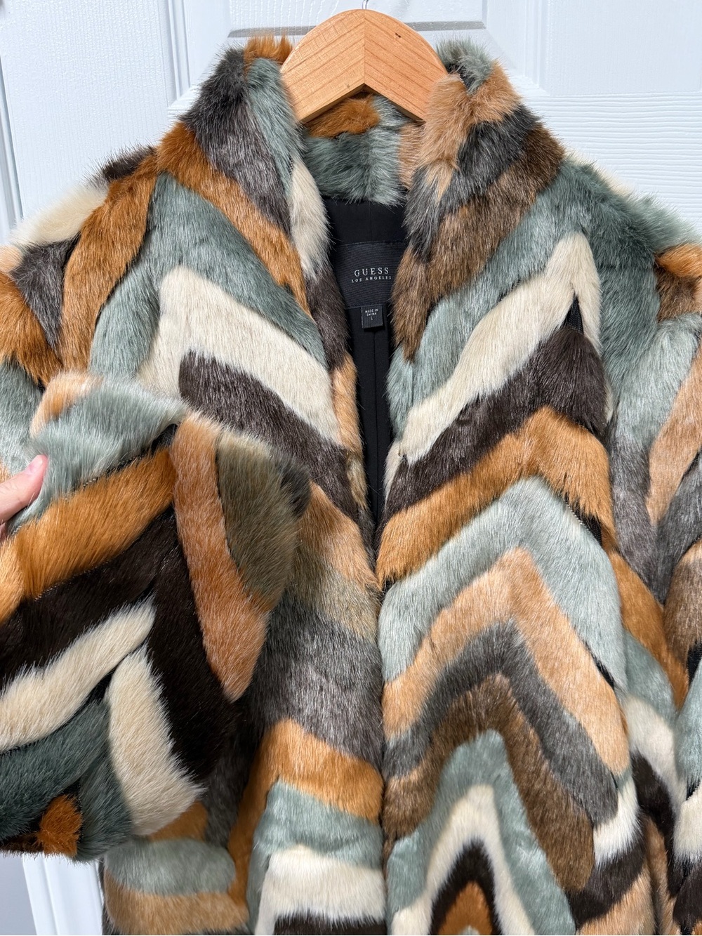 Guess Multi-Color Chevron Faux Fur Jacket - Picture 4 of 11